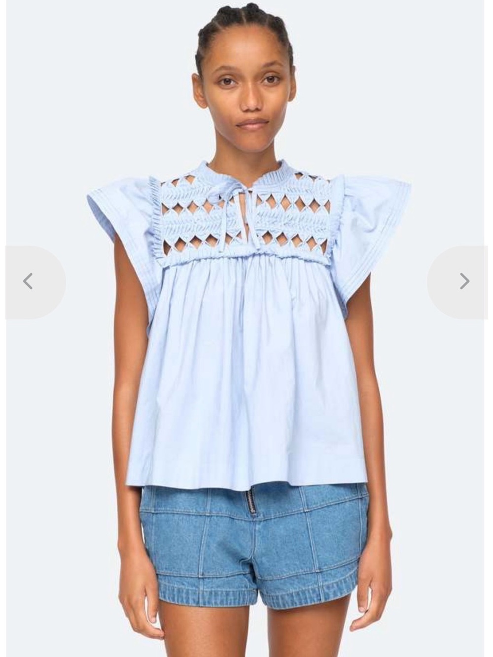 Sea New York Phoebe Tank Blue Smocked Eyelet Flutter Sleeve Top Size Small